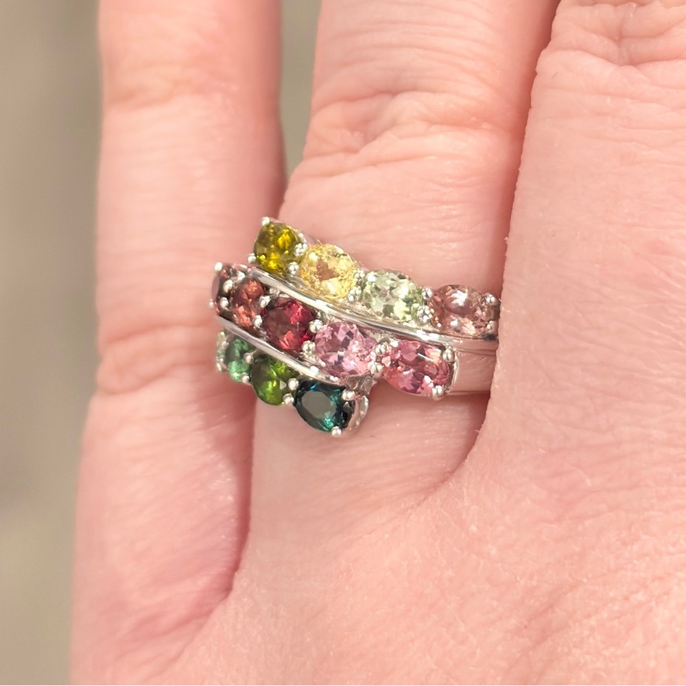 14K Tremonti Rainbow Tourmaline Ring Oval Cut Cluster Yellow Pink Green Blue 7.5 - Picture 9 of 15